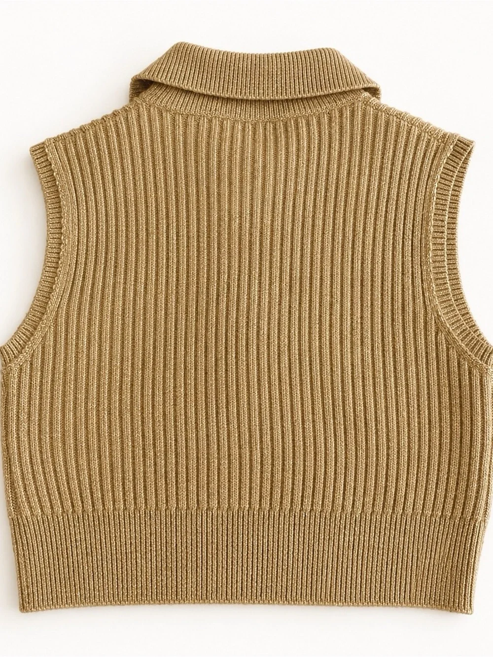 Sincerely Jules Tan Ribbed Knit Sweater Vest Collared Button Front Sz S - Picture 3 of 5